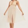 Beige Midi Dress Backless V Neck Lace -Midi Dresses Style midi dress nude midi dress backless v neck lace 32965352358081
