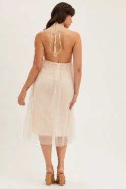 Beige Midi Dress Backless V Neck Lace -Midi Dresses Style midi dress nude midi dress backless v neck lace 32965352489153