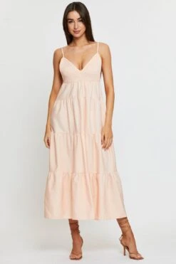 Orange Maxi Dress Sleeveless V Neck