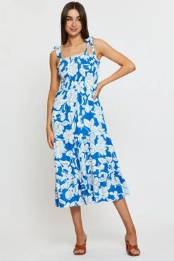Print Maxi Dress Sleeveless Tie Shoulder Square Neck