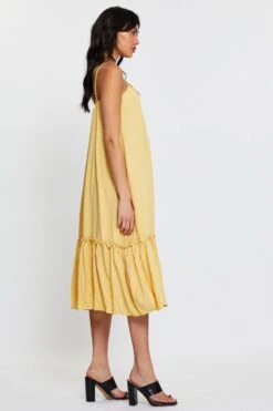 Yellow A Line Dress Sleeveless Midi -Midi Dresses Style midi dress yellow a line dress sleeveless midi 32965279088833