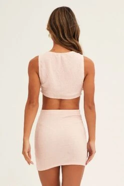 Pink Textured Crop Top Sleeveless -Midi Dresses Style shirt pink textured crop top sleeveless 32981075230913