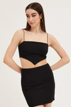 Black Ponte Scarf Crop Top -Midi Dresses Style singlet black ponte scarf crop top 32966356435137