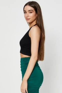 Black Crop Top Halter Neck Seamless -Midi Dresses Style singlet blue crop top halter neck seamless 32886059794625