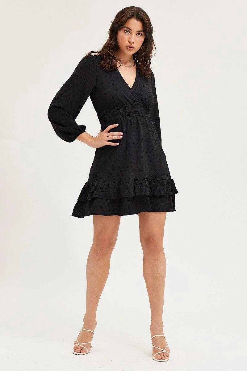 Black Skater Dress Long Sleeve Mini Knit 4 Black Skater Dress Long Sleeve Mini Knit - Image 2