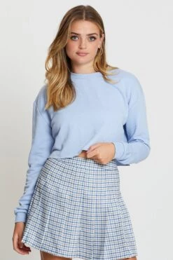 Blue Long Sleeve Sweat -Midi Dresses Style sweatcrop blue long sleeve sweat 32967437910209