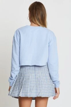 Blue Long Sleeve Sweat -Midi Dresses Style sweatcrop blue long sleeve sweat 32967437975745