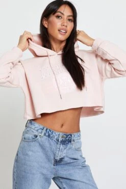 Pink Crop Hooded Sweat