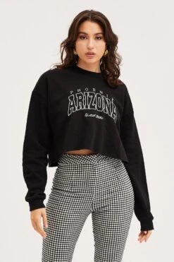 Black Sweatshirts Crop -Midi Dresses Style sweater black sweatshirts crop 32966291226817