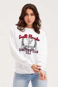 White Graphic Sweater Embroided