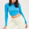 Blue Crop Top Long Sleeve Bust Detail