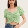 Check Crop Top Short Sleeve Ruched Front 1 Check Crop Top Short Sleeve Ruched Front -Midi Dresses Style top check crop top short sleeve ruched front 33140871495873