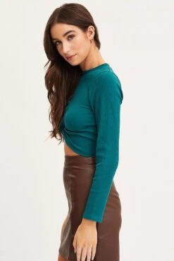 Green Jersey Crop Top Long Sleeve Ribbed -Midi Dresses Style top green jersey crop top long sleeve ribbed 32966144721089