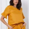 Yellow Crop Top Short Sleeve Relaxed Linen -Midi Dresses Style top yellow crop top short sleeve relaxed linen 32964734681281