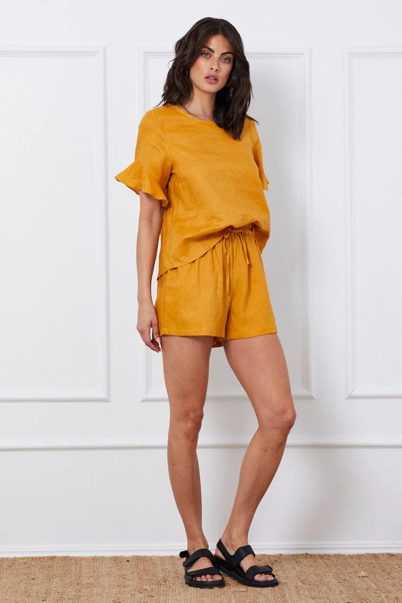 Yellow Crop Top Short Sleeve Relaxed Linen 4 Yellow Crop Top Short Sleeve Relaxed Linen - Image 2