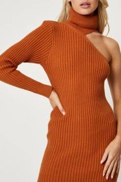Brown One Shoulder Knit Dress -Midi Dresses Style trial f dress brown one shoulder knit dress 32965782667457