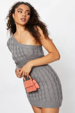 Grey One Shoulder Cable Knit Dress 9 Grey One Shoulder Cable Knit Dress -Midi Dresses Style trial f dress grey one shoulder cable knit dress 32965779095745