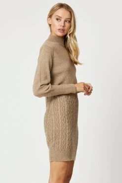 Beige Knit Dress Long Sleeve Mini -Midi Dresses Style trial fb dress camel knit dress long sleeve mini 32965483724993