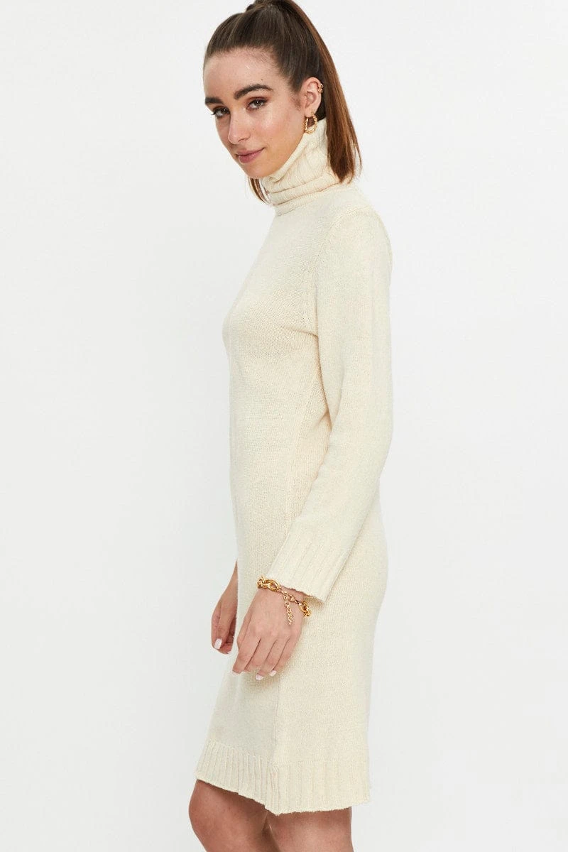 Beige Roll Neck Knit Dress 6 Beige Roll Neck Knit Dress - Image 4