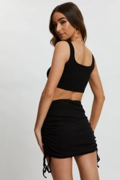 Black Drawstring Cut Out Rib Crop Top -Midi Dresses Style trial jersey black drawstring cut out rib crop top 32966223724737