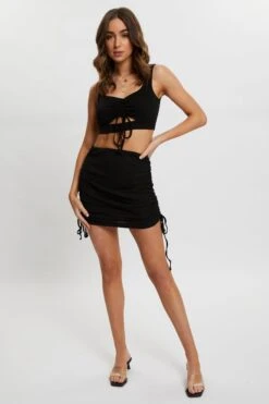 Black Drawstring Cut Out Rib Crop Top -Midi Dresses Style trial jersey black drawstring cut out rib crop top 32966223790273