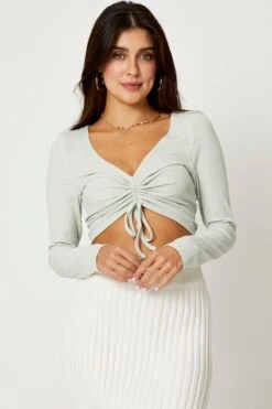 Green Rib Crop Top Long Sleeve