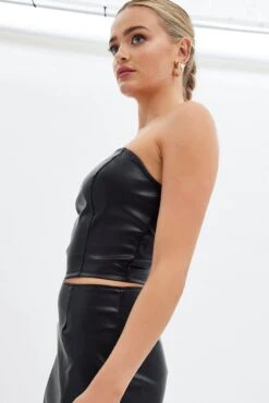 Black Faux Leather Corset Sleeveless Strapless Bandeau -Midi Dresses Style wc0113x 33cb black 4