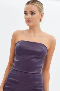 Purple Faux Leather Corset Sleeveless Strapless Bandeau -Midi Dresses Style wc0113x 33cb plum 3
