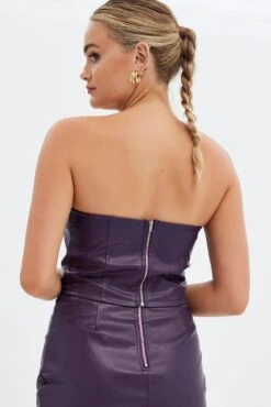 Purple Faux Leather Corset Sleeveless Strapless Bandeau -Midi Dresses Style wc0113x 33cb plum 5