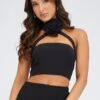 Black Crop Top Halter Neck Rose Rosette Detail -Midi Dresses Style wc1071 36zb black 1