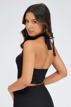 Black Crop Top Halter Neck Rose Rosette Detail -Midi Dresses Style wc1071 36zb black 5