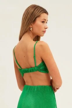 Green Plisse Top Sleeveless Crop Twist Front Bralette -Midi Dresses Style wc1180x 38wb green 5