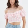 Pink Check Gingham Twist Front Crop Top -Midi Dresses Style wc12433b f check 1