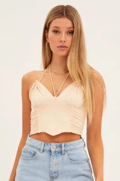 Beige Corset Style Crop Top -Midi Dresses Style wc12616 f4 tan 3