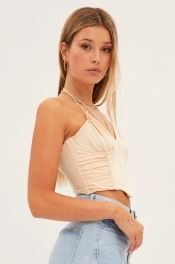 Beige Corset Style Crop Top -Midi Dresses Style wc12616 f4 tan 5