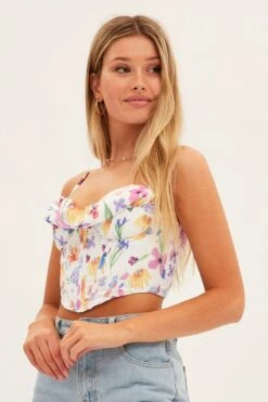 White Floral Corset Style Crop Top -Midi Dresses Style wc12617a f4 floral 3