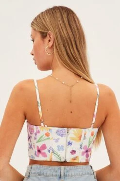 White Floral Corset Style Crop Top -Midi Dresses Style wc12617a f4 floral 5