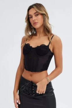 Black Crop Top Sleeveless Sweetheart Neckline Cami Lace 10 Black Crop Top Sleeveless Sweetheart Neckline Cami Lace -Midi Dresses Style wc1421 36w black 3