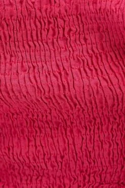 Pink Shirred Top Volume Short Sleeve Crop Linen Blend -Midi Dresses Style wc1493 38w hot pink 6