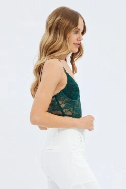 Green Cami Crop Top Bodycon Sweetheart Neckline Lace 11 Green Cami Crop Top Bodycon Sweetheart Neckline Lace -Midi Dresses Style wc1631 36w hunter 4