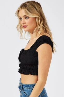 Black Crop Top Eyelet -Midi Dresses Style wc1670ax 47w black 4