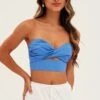 Blue Bandeau Twist Front Sleeveless Crop 2 Blue Bandeau Twist Front Sleeveless Crop -Midi Dresses Style wc17379ax 81wb ocean 1