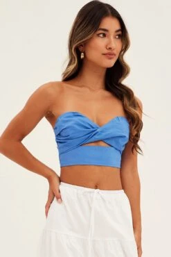 Blue Bandeau Twist Front Sleeveless Crop -Midi Dresses Style wc17379ax 81wb ocean 3