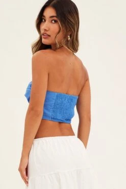 Blue Bandeau Twist Front Sleeveless Crop -Midi Dresses Style wc17379ax 81wb ocean 5