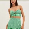 Green Check Bandeau Twist Front Sleeveless Crop -Midi Dresses Style wc17379cx 81wb check 1