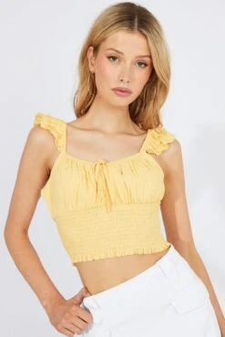 Yellow Crop Top Sleeveless -Midi Dresses Style wc1906 34w yellow 3