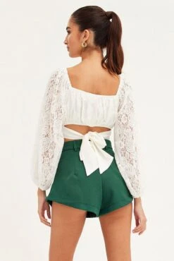 White Crop Top Long Sleeve Sweetheart Neckline Lace -Midi Dresses Style wc2010a 33c white 5