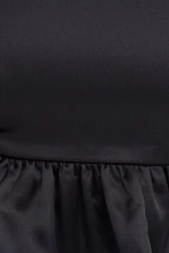 Black Crop Top Long Sleeve Square Neck Frill Hem Satin -Midi Dresses Style wc7068x 36cb black 6