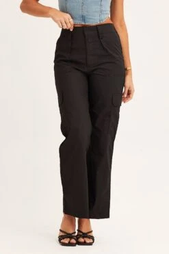 Black Cargo Pants Mid Rise -Midi Dresses Style wide leg pants black cargo pants mid rise 32980827963585