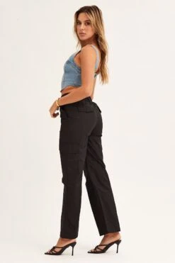 Black Cargo Pants Mid Rise -Midi Dresses Style wide leg pants black cargo pants mid rise 32980828029121